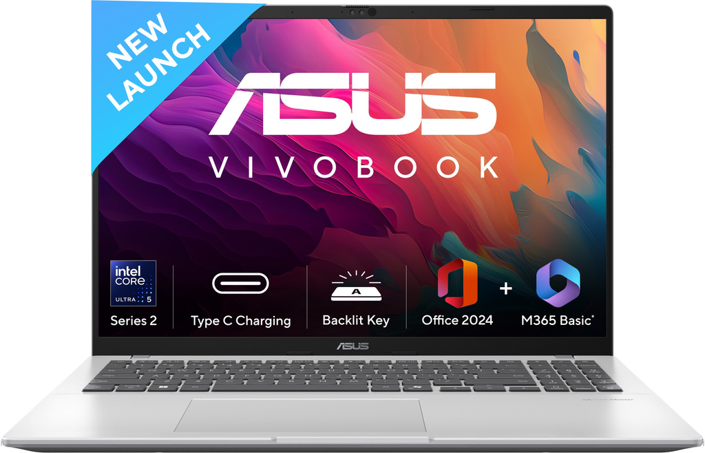 ASUS Vivobook 16 (2025) with Office 2024 + M365 Basic, AI PC Intel Core Ultra 5 Series 2 225H - (16 GB/512 GB SSD/Windows 11 Home) X1607CA-MB142WS Thin and Light Laptop