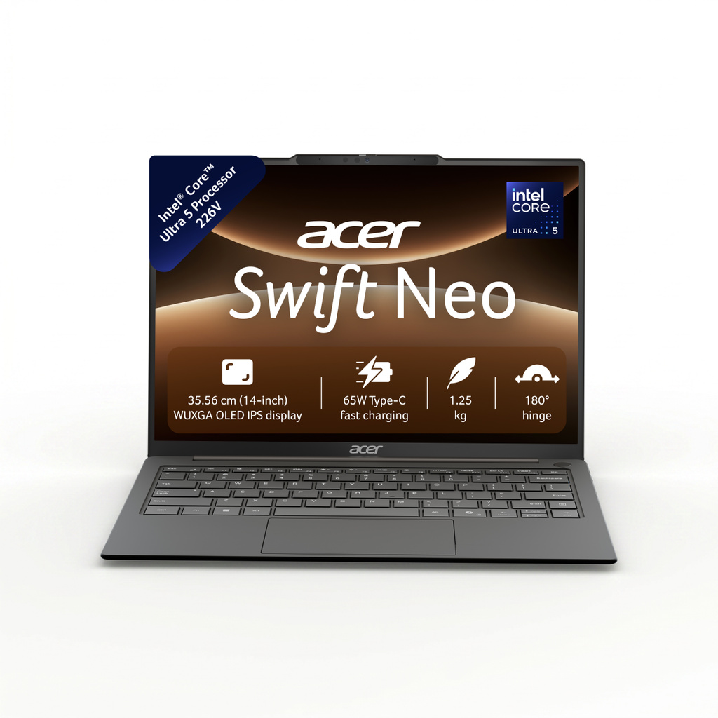 Acer Swift Neo AI PC OLED Intel Core Ultra 5 226V - (16 GB/512 GB SSD/Windows 11 Home) SFN14-56 Notebook (14 inch, Gray, With MS Office)