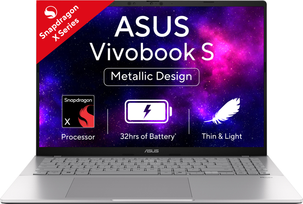 ASUS Vivobook S16 OLED (2025) with Backlit Keyboard, Metal Body*, Snapdragon X - (16 GB/512 GB SSD/Windows 11 Home) S3607QA-SH075WS Thin and Light Laptop