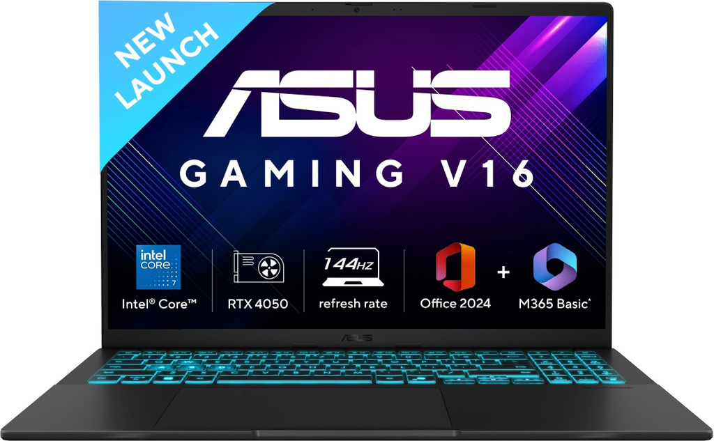 ASUS Gaming V16 (2025) with Office 2024 + M365 Basic*, AI PC, (i7 14th gen) Intel Core 7 240H - (16 GB/512 GB SSD/Windows 11 Home/6 GB Graphics/NVIDIA GeForce RTX 4050/144 Hz) V3607VU-RP275WS Gaming Laptop (16 Inch, Matte Black, 1.95 Kg, With MS Office)
