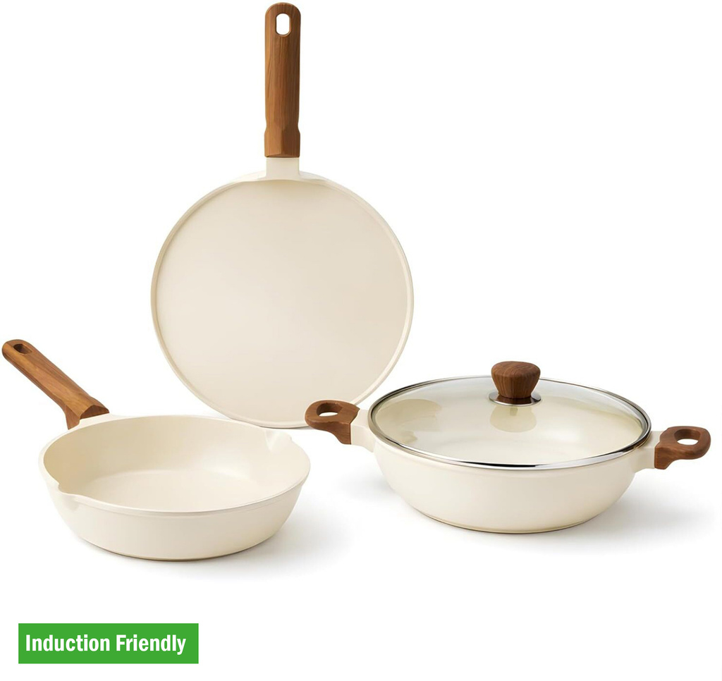 VINOD DCC3W Induction Bottom Non-Stick Coated Cookware Set