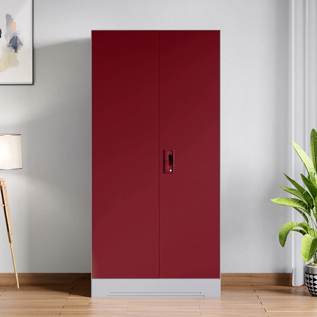 Slimline 2 Door with 4 Shelves Metal Almirah (Finish Color - Body: Royal Ivory, Door: Textured Carmine Red, Knock Down)