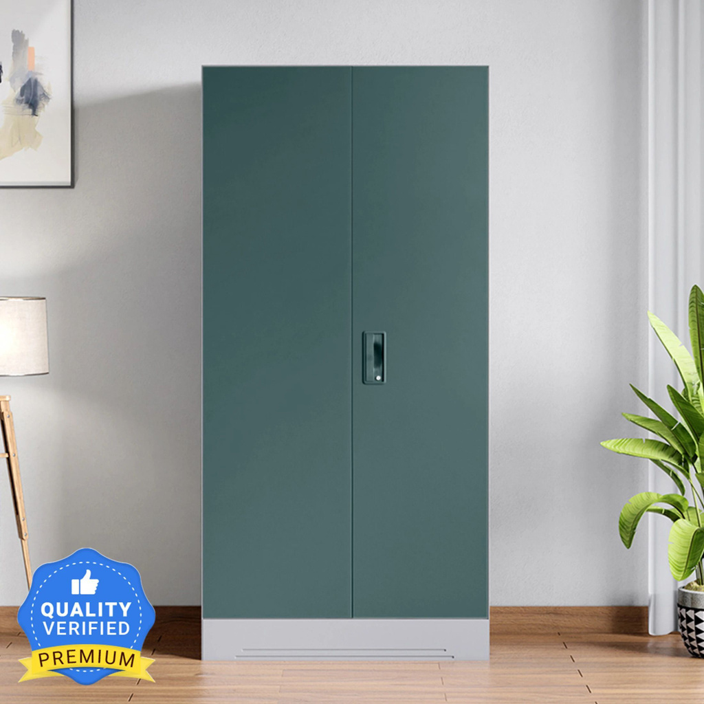 Slimline 2 Door with Locker Metal Almirah (Finish Color - Body: Royal Ivory, Door: Textured Sea Pine, Knock Down)