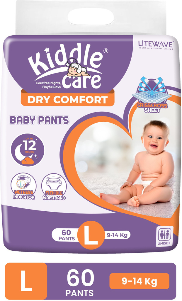 kiddle care dry comfort baby diaper pants large wetness indicator 9 14 kg 60 pcs l