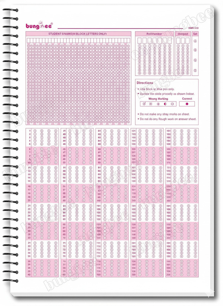 bungbee omr sheets practice 2025 180 mcqs 200 pages 100 spiral both side a4 notebook ruled 200