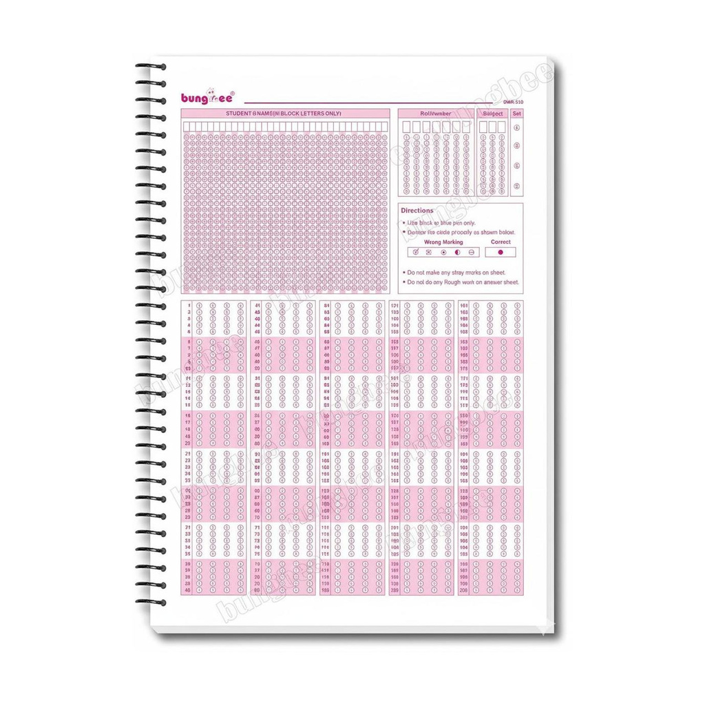 bungbee omr sheets practice 2025 180 mcqs 200 pages 100 spiral both side a4 notebook ruled 200