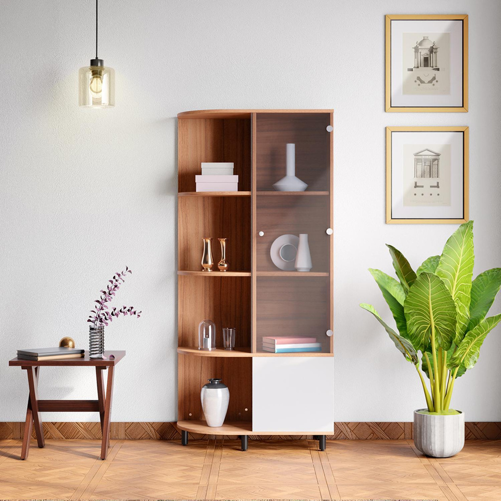 Alessa Left Hand Engineered Wood Display Unit (Finish Color - Brown Walnut, Knock Down)