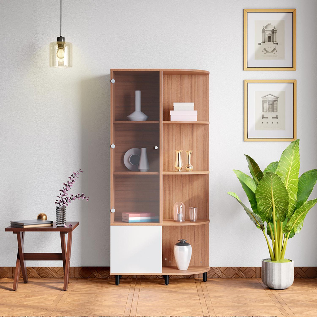 Alessa Right Hand Engineered Wood Display Unit (Finish Color - Brown Walnut, Knock Down)
