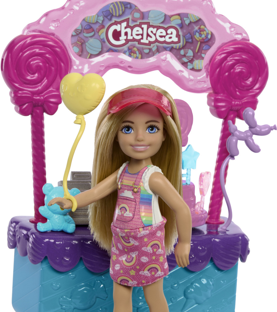 BARBIE Chelsea Doll & Lollipop Stand, 10-Piece Toy Playset with Accessories