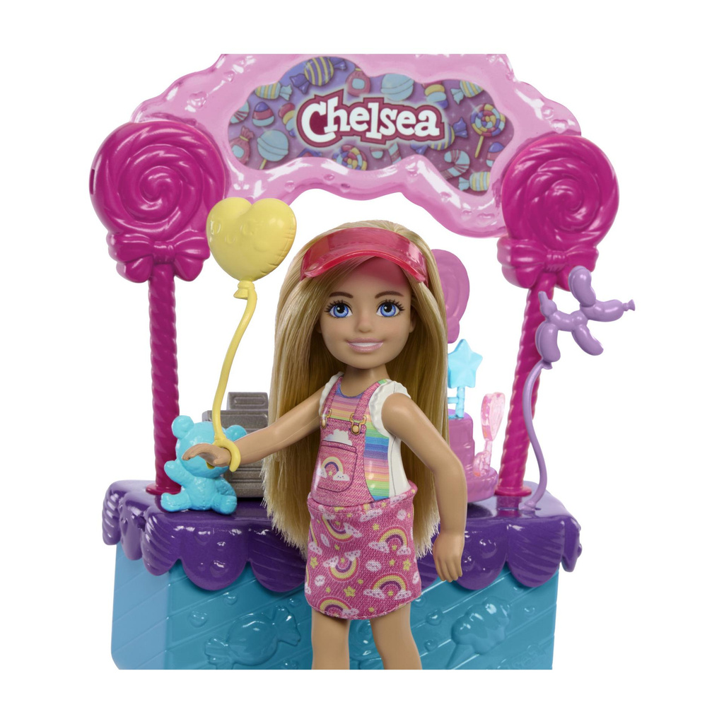 BARBIE Chelsea Doll & Lollipop Stand, 10-Piece Toy Playset with Accessories