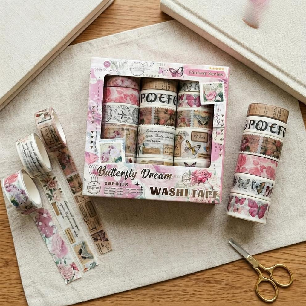Butterfly Washi Tape Set of 18 Rolls | Decorative Masking Tape for DIY Crafts Drafting Tape (30 mm x 2 m)