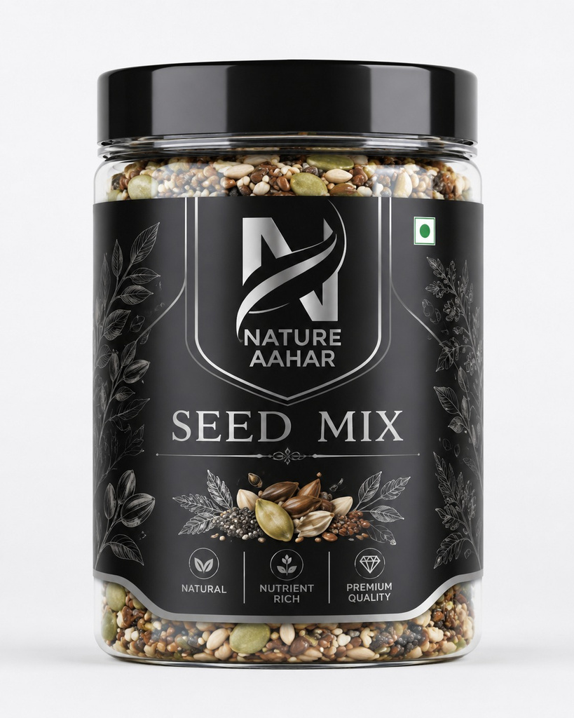 Nature Aahar 7 in 1 Roasted seeds mix 250gm Sunflower Seeds, Pumpkin Seeds, Chia Seeds, Watermelon Seeds, Brown Flax Seeds, Sesame Seeds, Sweet Basil Seeds