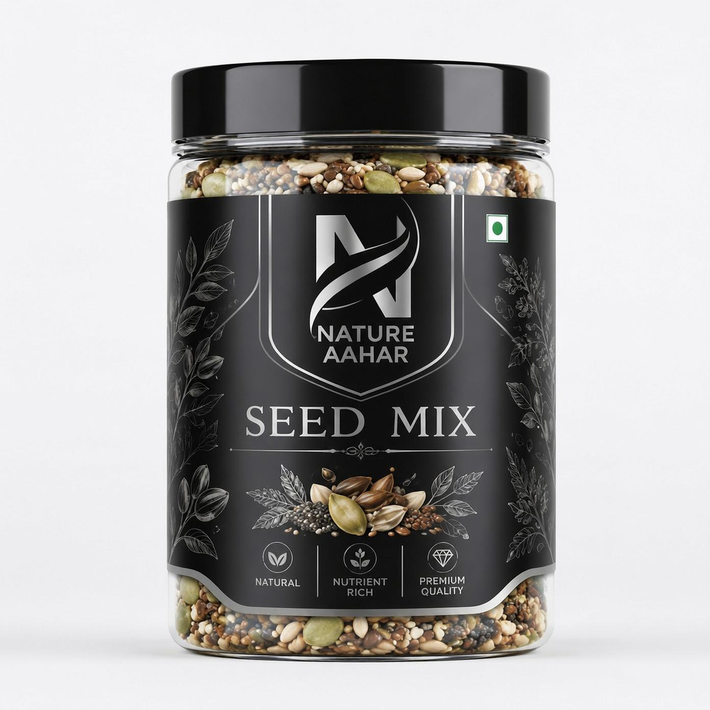 Nature Aahar 7 in 1 Roasted seeds mix 1kg Sunflower Seeds, Pumpkin Seeds, Chia Seeds, Watermelon Seeds, Brown Flax Seeds, Sesame Seeds, Sweet Basil Seeds