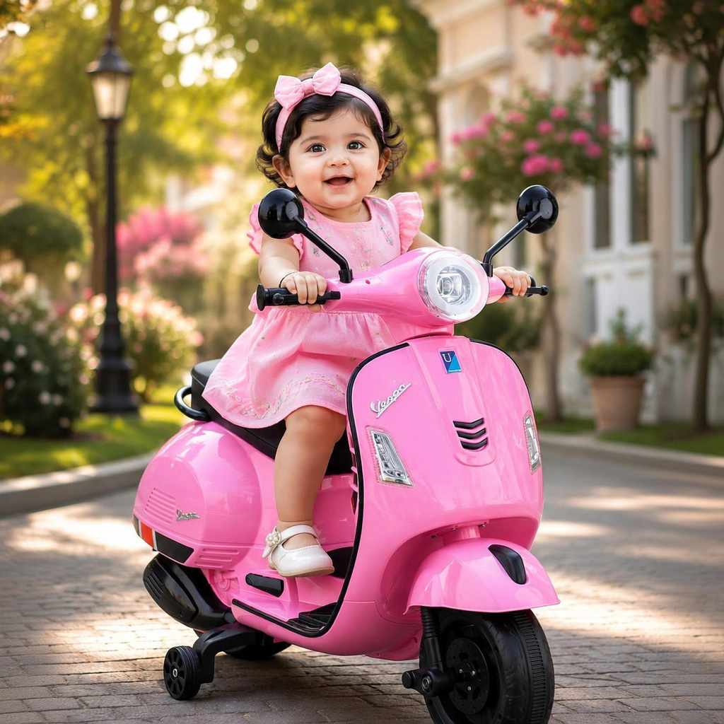 Little Love Vespa Style Kids Electric Ride On Scooter for Boys Girls with Music LED Light Scooter Battery Operated Ride On