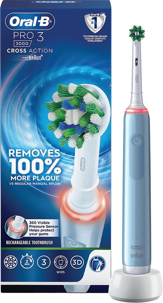 Oral-B Pro 3, 3 Brush Modes, 2 Min Timer, Pressure Sensor,Rechargeable Electric Toothbrush