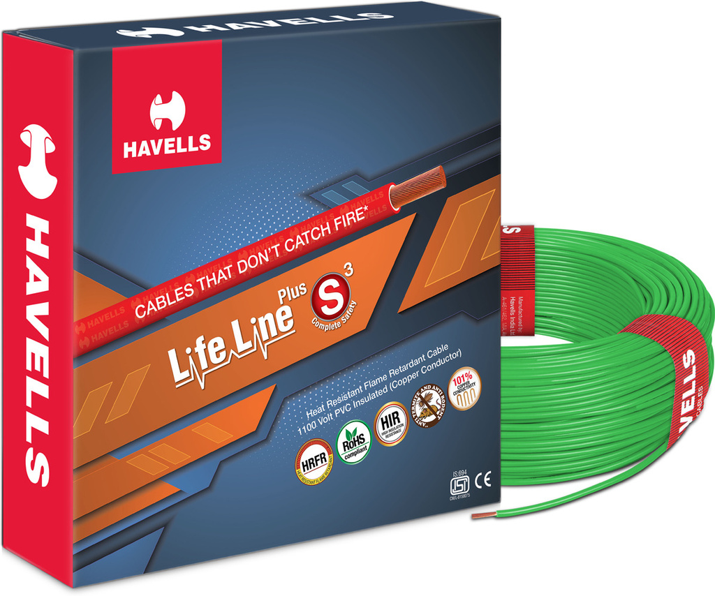 HAVELLS HRFR PVC 4 sq/mm Green 90 m Wire