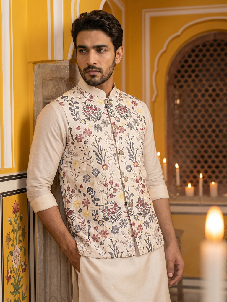 Jompers Men Kurta Pyjama Ethnic Jacket Set