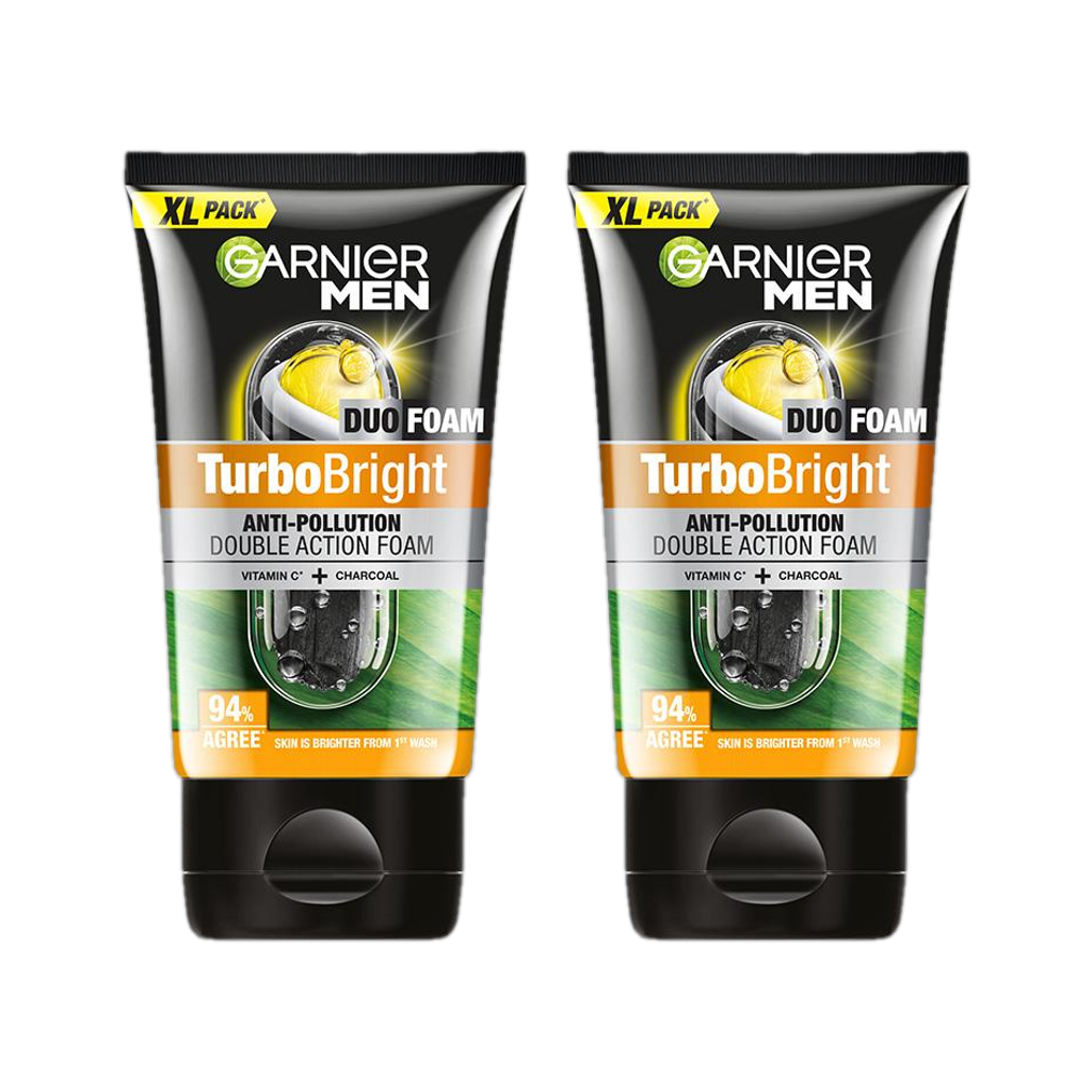 Garnier Men Turbo Bright Anti pollution Double Action Foam Vitamin C + Charcoal Face Wash