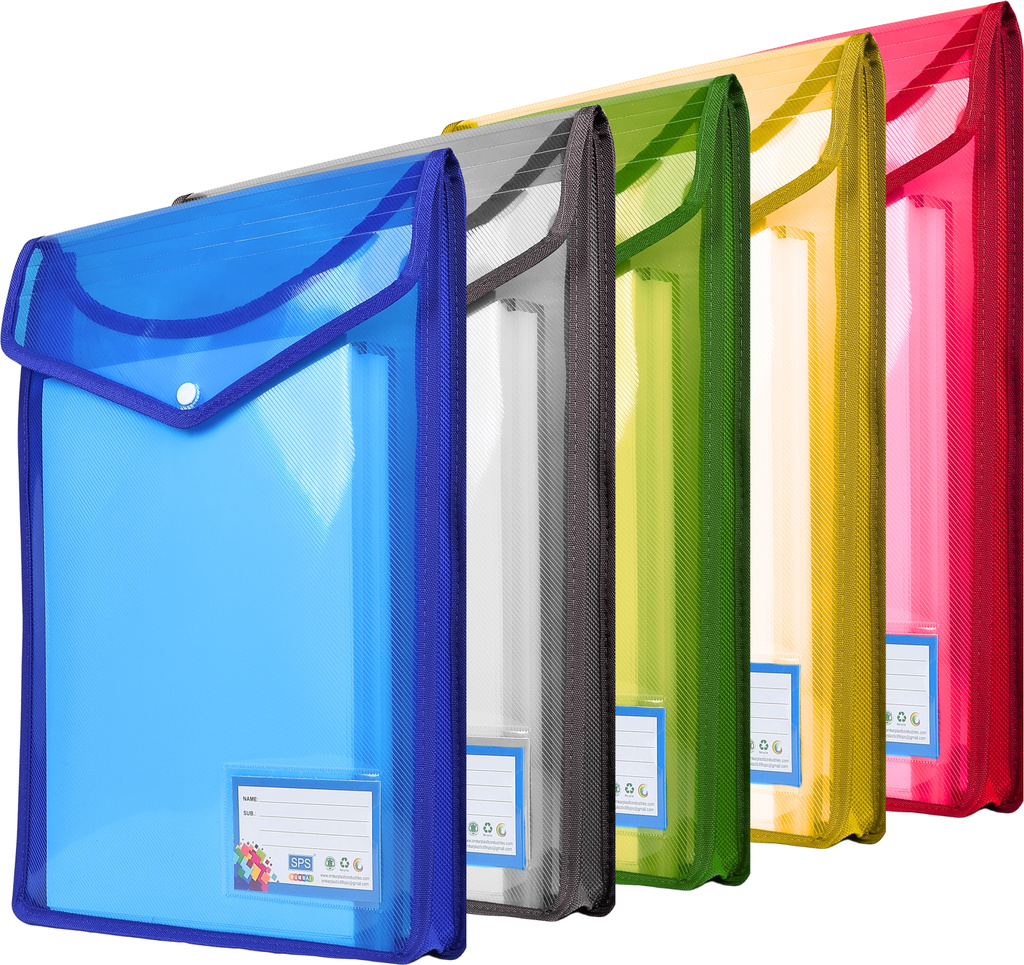Skrill Plastic A4/Foolscap Documents File Storage Bag with Snap Button Vertical File Folder, Transparent Poly-Plastic