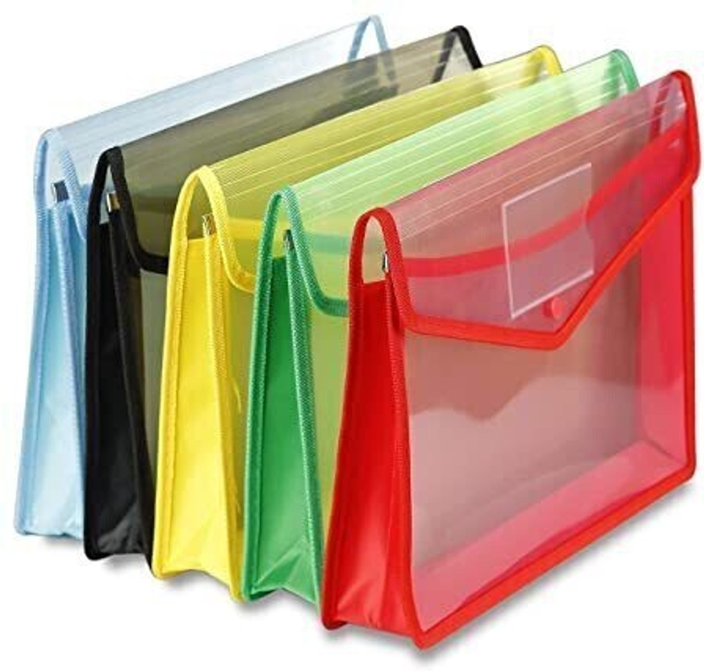Ang Envelope Folder,Transparent Poly-Plastic A4 Documents File Storage Bag with Snap Button Set of 5/Certificate File Holder/Document Folder for Certificates