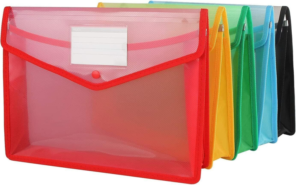 prefertech plastic button file folder envelope expanding wallet document snap closure waterproof large pouch multicolor