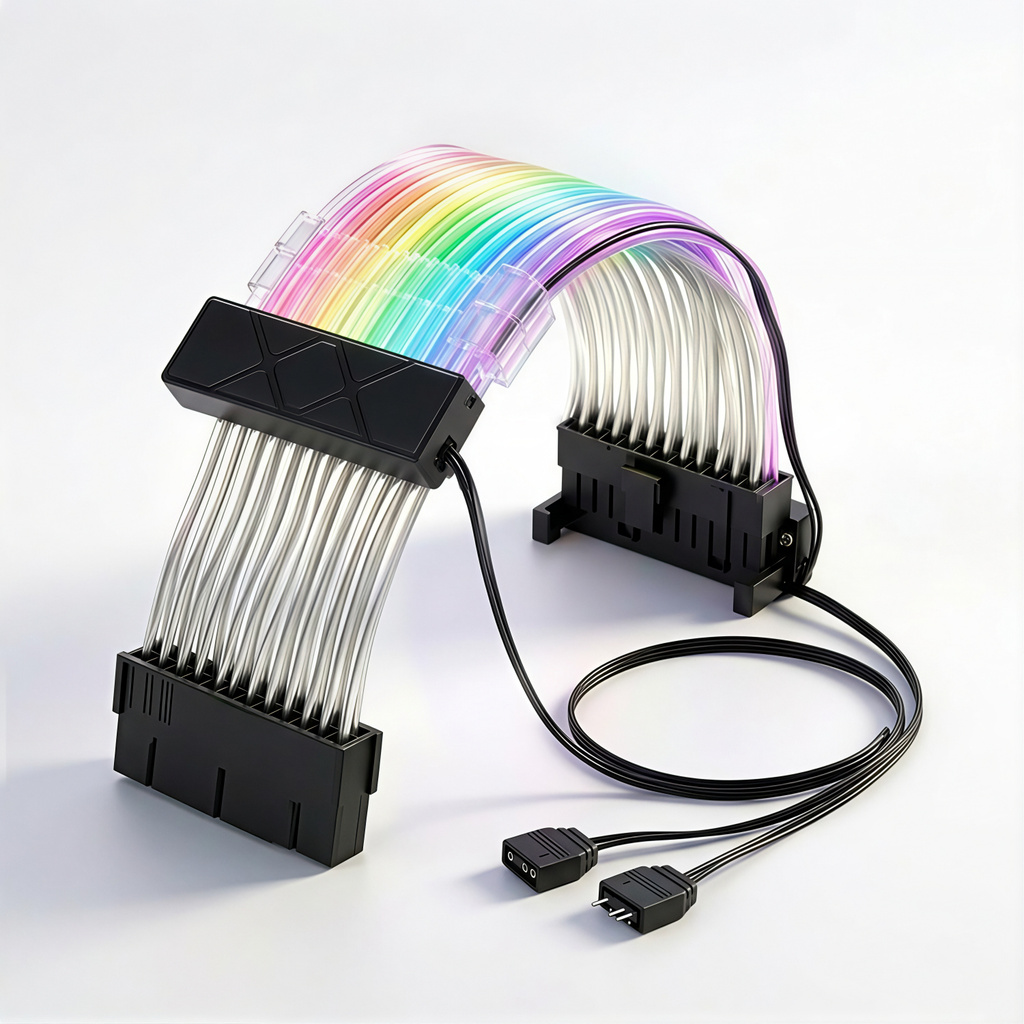 ELEPHANTBOAT RGB 24 Pin Motherboard Power Extension Cable with Sleeved Design Lighting Gaming Adapter