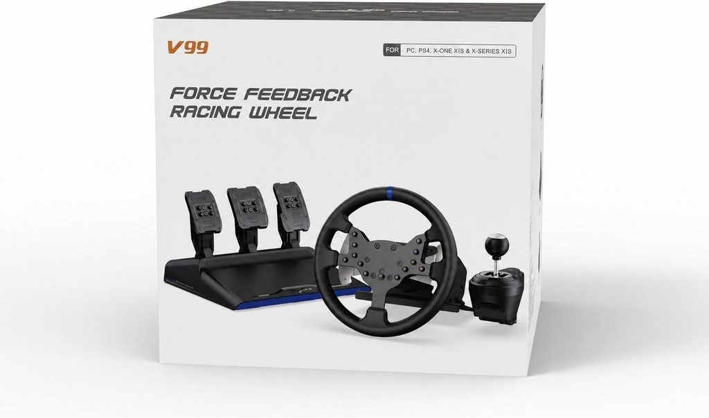 HG WORLD V99 Gaming Steering Wheel with Force Feedback , 270/900° Rotation Racing Wheel 6+1 Gear Shifter GB with 3.2Nm of torque, Perfect Gift for racing gamers