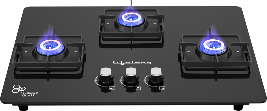 Ember LLHT933 Hob Top with Battery Operated Ignition Glass Automatic Hob (3 Burners)