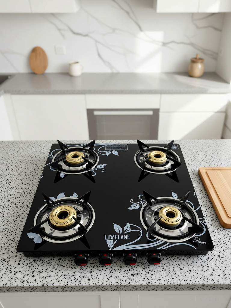 LIVFLAME Popular Cute Blkd Toughened Glass Gas stove(Manual,Black) Glass Manual Gas Stove