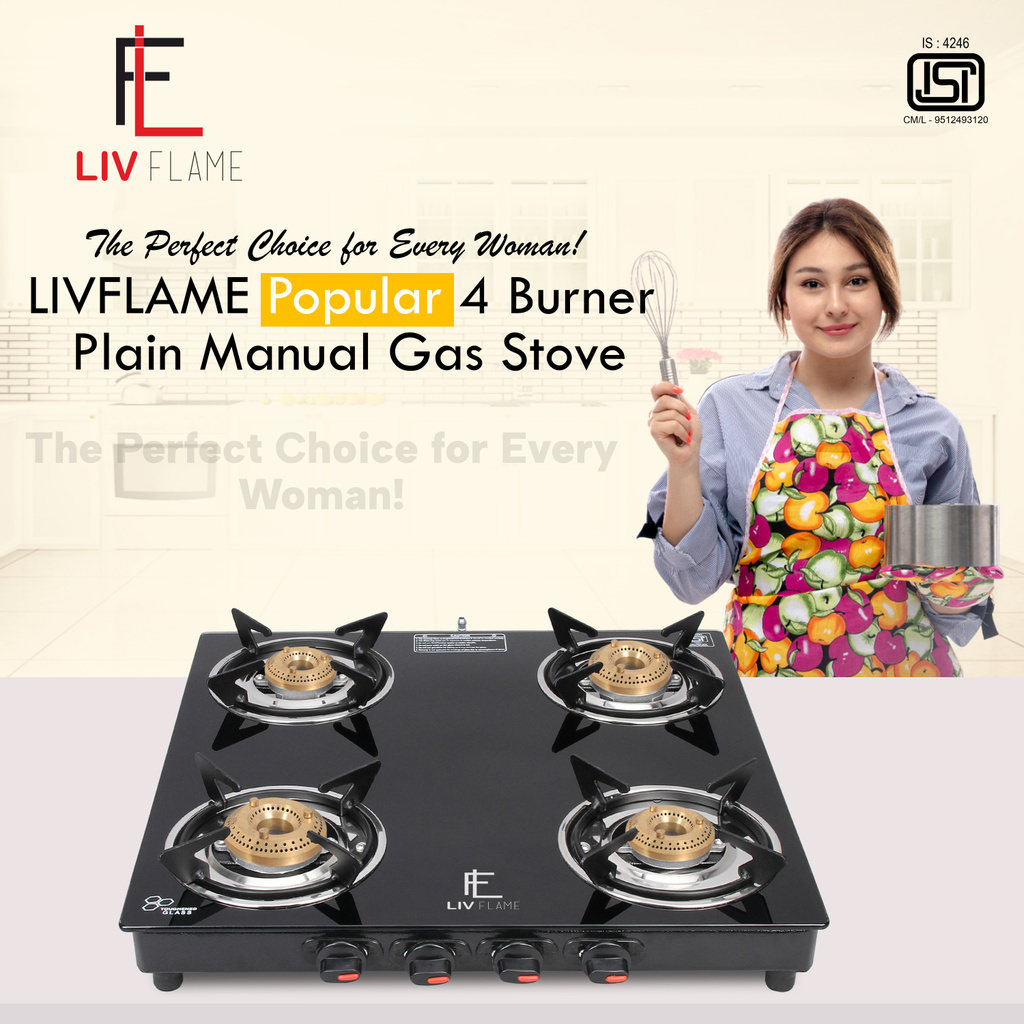 LIVFLAME Popular Cute Plain Toughened Glass Manual Gas Stove
