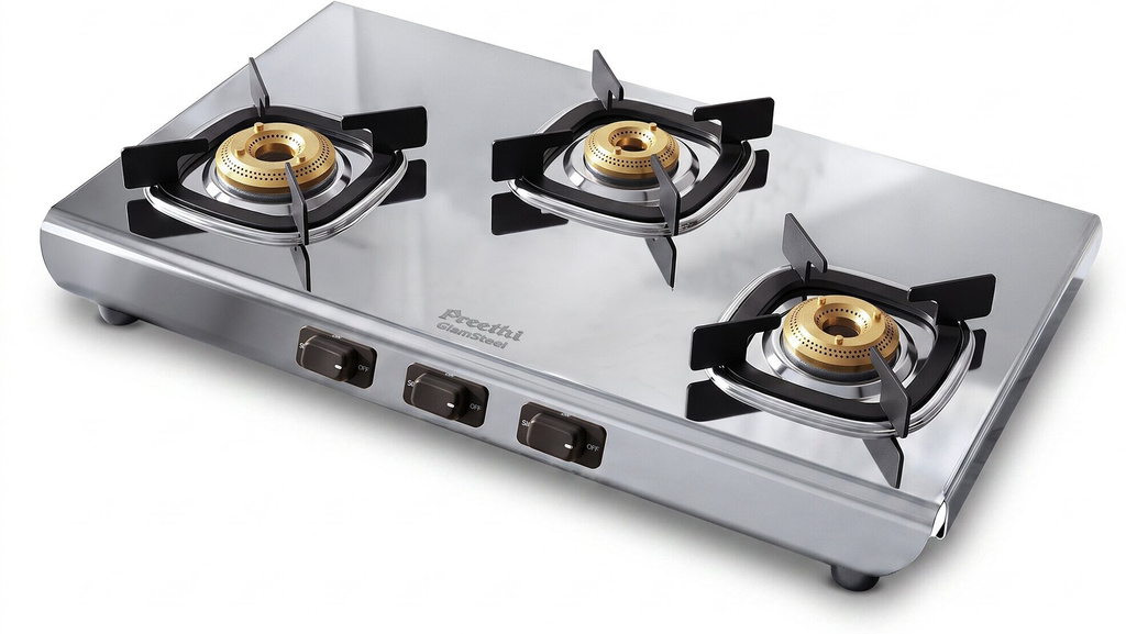 Glamsteel 3 Burner Gas Stove Stainless Steel Thick and Rust Free Body Stainless Steel Manual Gas Stove (3 Burners)