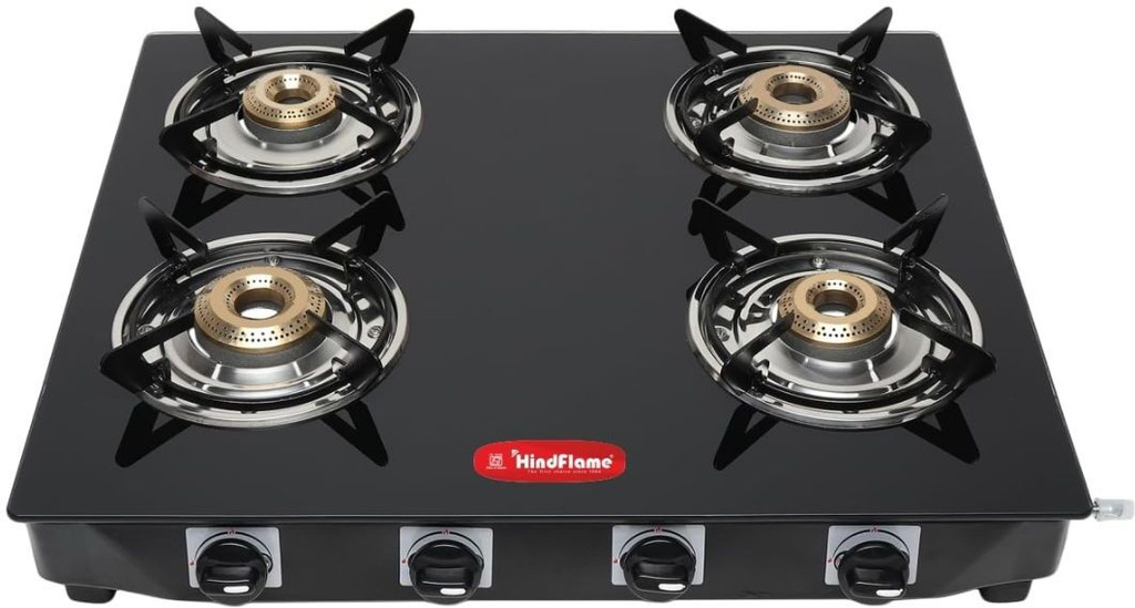Hindflame 4 Burner Pixel BP Black Toughened Glass Manual Gas Stove