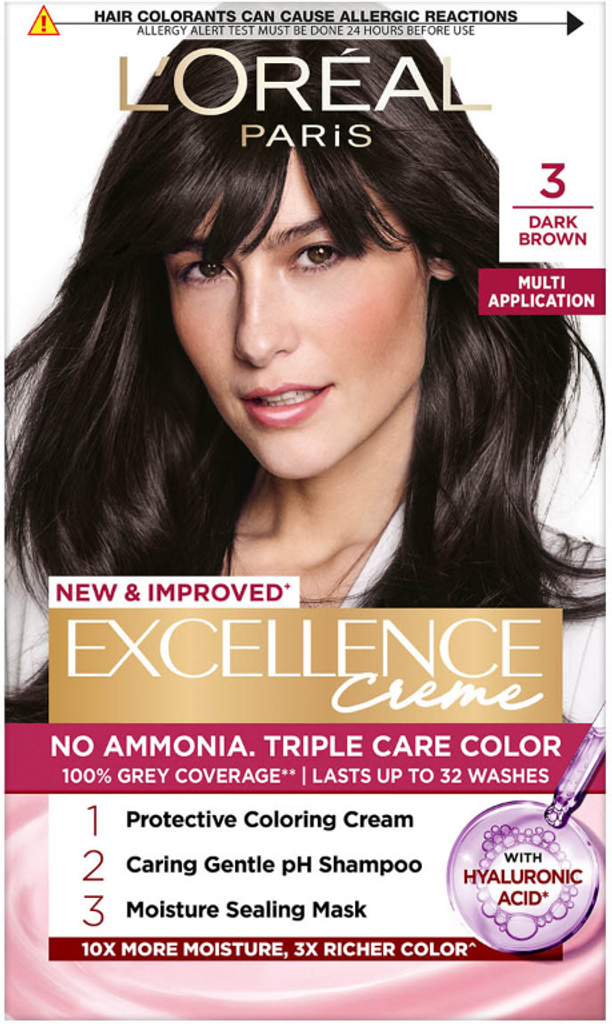 L'Oréal Paris Excellence Creme Hair Colour | upto 100% Grey Coverage at-Home , 3 Dark Brown