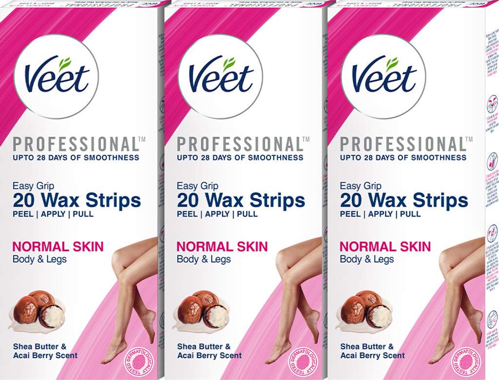 Veet Wax for Body Legs, Women Hair Removal, with shea butter, for normal skin care Strips