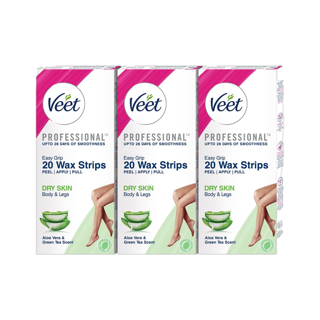 Veet Wax for Body Legs, Women Hair Removal, with aloe vera green tea, dry skin care Strips