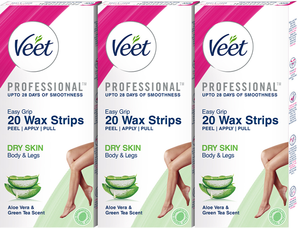 Wax for Body Legs, Women Hair Removal, with aloe vera green tea, dry skin care Strips (60 Strips, Set of 3)