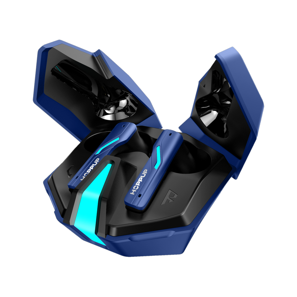 hoppup xo6 gaming earbuds 35ms low latency rgb led 13mm drivers 50h playtime bluetooth