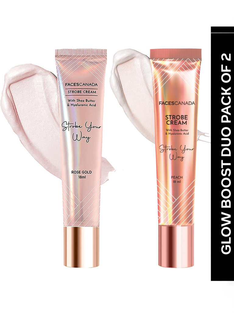 Glow Boost Duo: Strobe Cream Mini,18ml x 2| Illuminating Primer + Moisturizer + Highlighter (36 ml, Rose Gold & Peach)