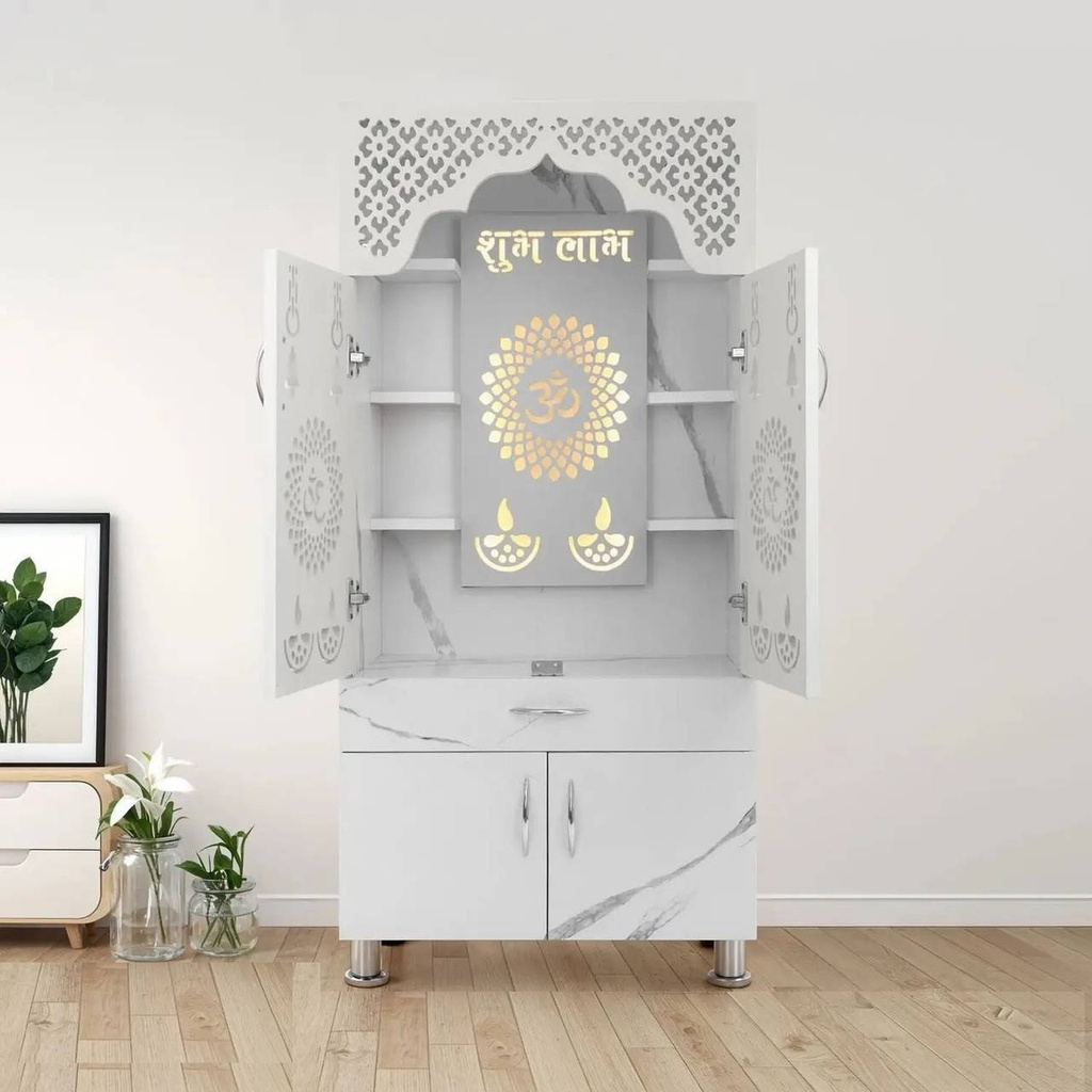 Foxit Furniture Temple/Pooja Unit/Mandir With Led Light Engineered Wood Home Temple Engineered Wood Home Temple