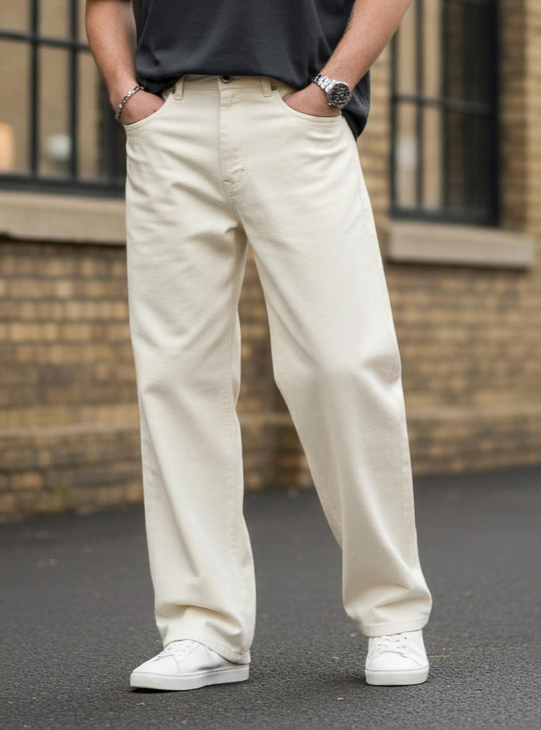 SGStore Wide Leg Men Beige Jeans