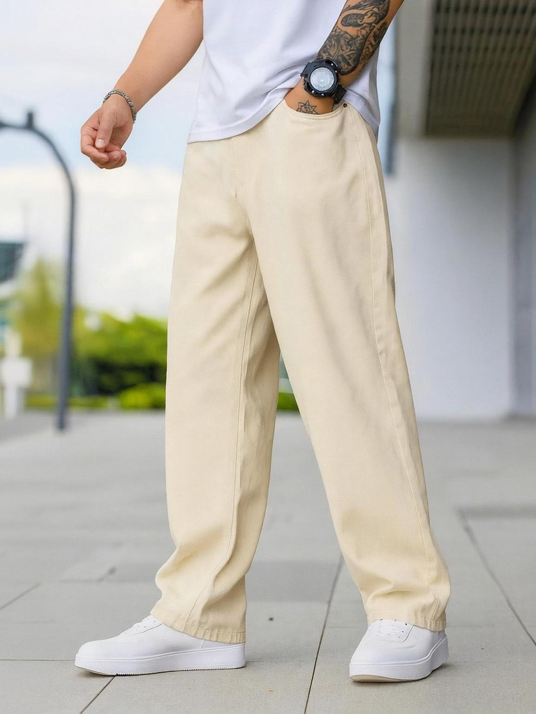 denim hawk loose fit men beige jeans