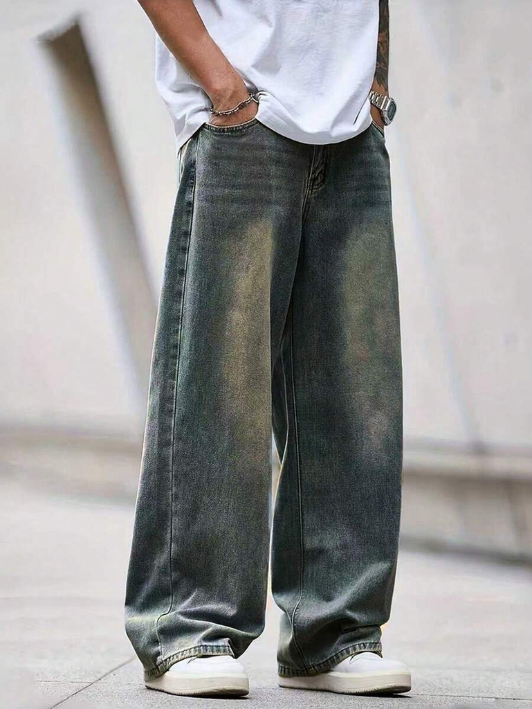 YAMEETFIT Baggy Fit Men Light Green Jeans