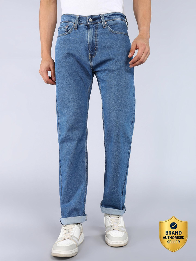 Men Straight Fit Mid Rise Blue Jeans