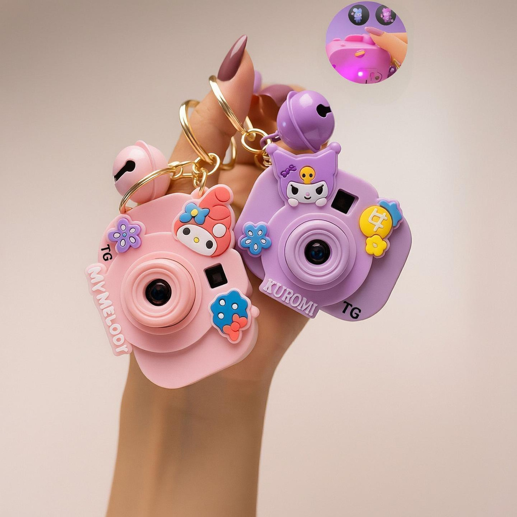 Cute Cartoon Camera Projector Keychain with LED Light Camera Shape Key Ring Key Chain