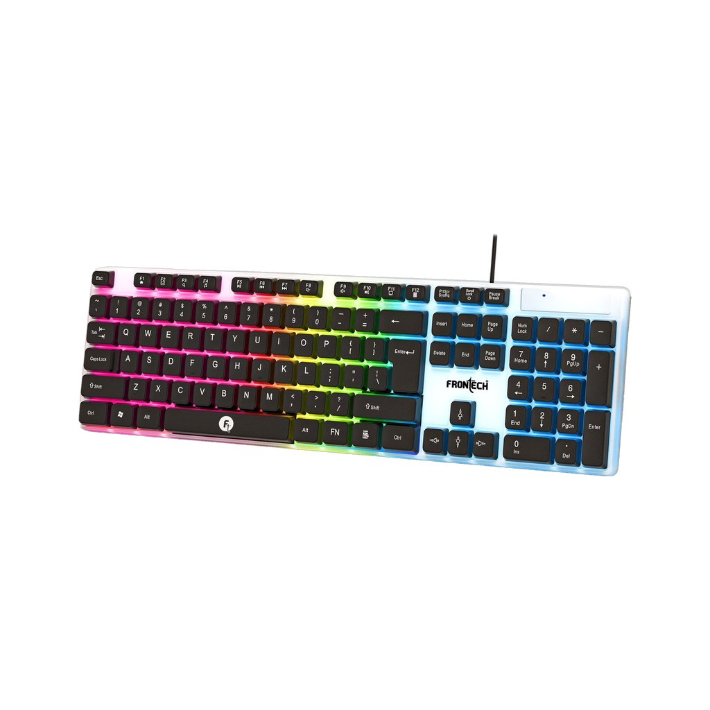 Frontech KB-0042 Wired Keyboard | RGB Backlight | 104 Keys Wired USB Standard Gaming Keyboard Compatible with Desktop, Laptop, Mac with gaming mode ,stand support,multimedia_keys