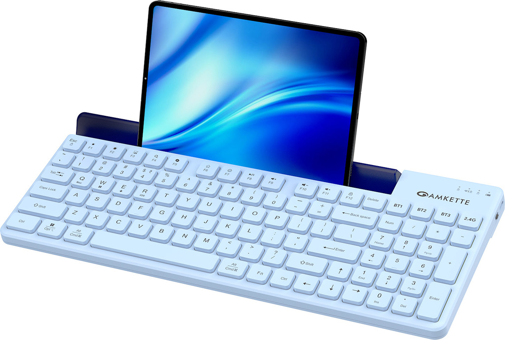 AMKETTE Optimus 2, 4 in 1 Multi Device Type-C Rechargeable with Built-in Device Dock Bluetooth, Wireless Standard Laptop Keyboard Compatible with Desktop, Laptop, Tablet, iPad, Mac