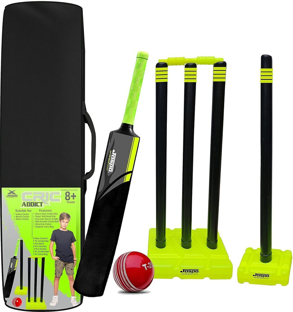 jaspo cric addict plastic cricket bat ball kids size 5 8years above kit