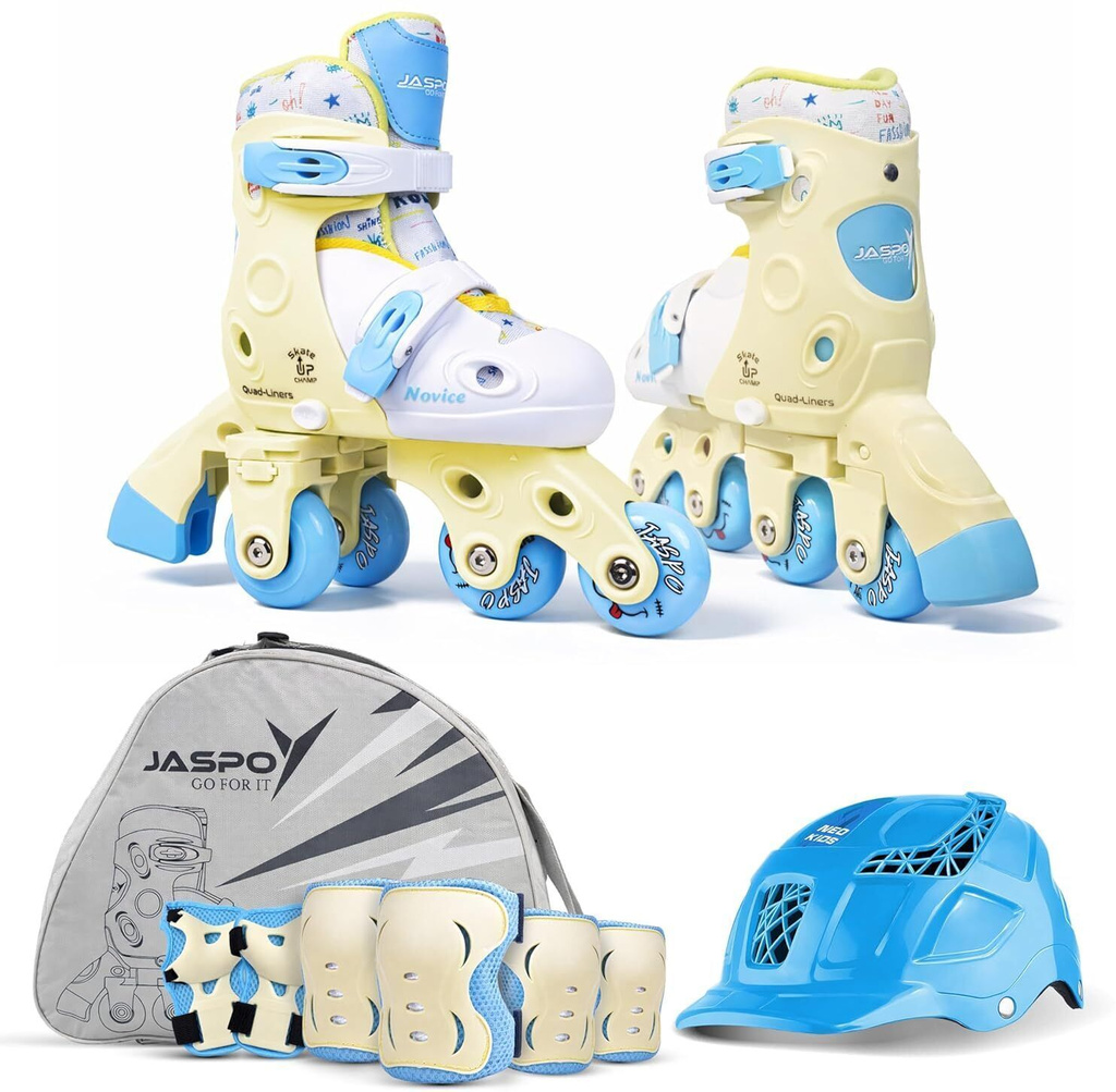Jaspo Novice 2in1 Kids Convertible Roller Skate Combo | Inline to Quad | (17.5-20cm) | Skating Kit