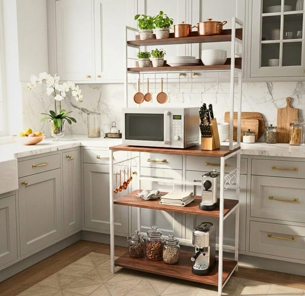 Containers Kitchen Rack 5-Tier Storage Rack | Multipurpose Microwave Stand, Bookshelf, Office Organiser Wood, Iron