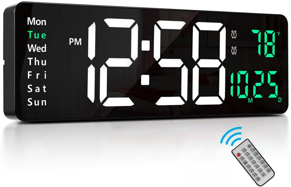 Digital Alarm Wall Clock, Table Clock Large LED Display with Remote Control Digital Kitchen Timer